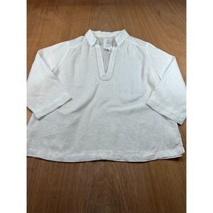 Calypso St Barth Womens Linen Blouse Large White Tunic Top Lightweight Resort